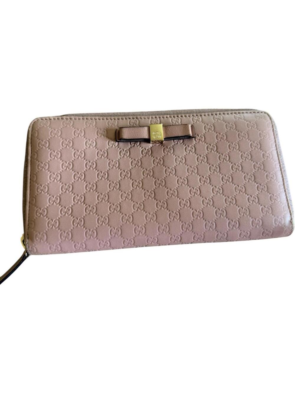 Gucci Pink Microguccissima Bow Wallet Embossed Leather Zip-Around - Picture 1 of 13